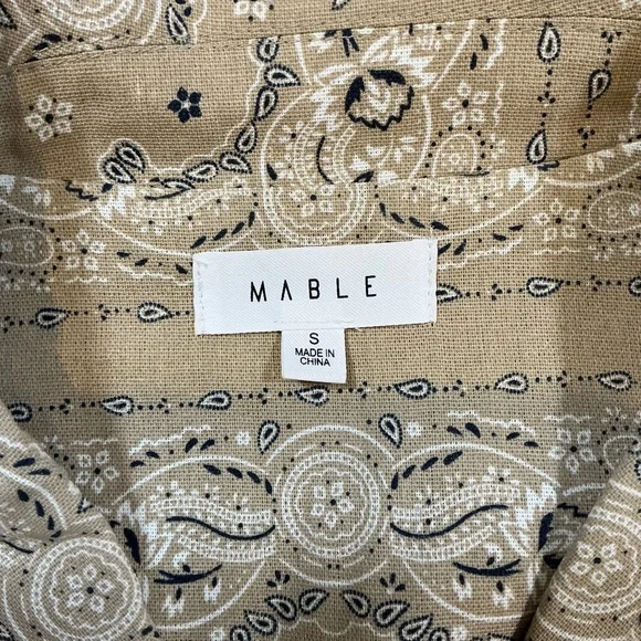 MABLE Tan Paisley Belted Shirt Dress Short Sleeve Button Front Small - Picture 4 of 6